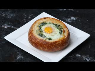 Creamed Spinach and Egg Bread Bowl