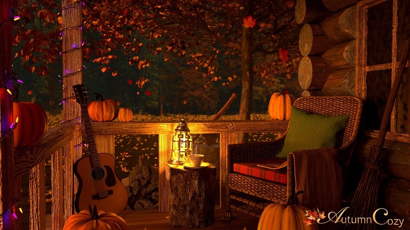FALL PORCH AMBIENCE: Cozy Nighttime Autumn Sounds, Crunchy Leaves, Nature
