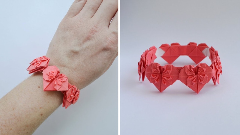 Beautiful PAPER BRACELET HEARTS, Origami Jewelry Valentines Day, Tutorial DIY by Color